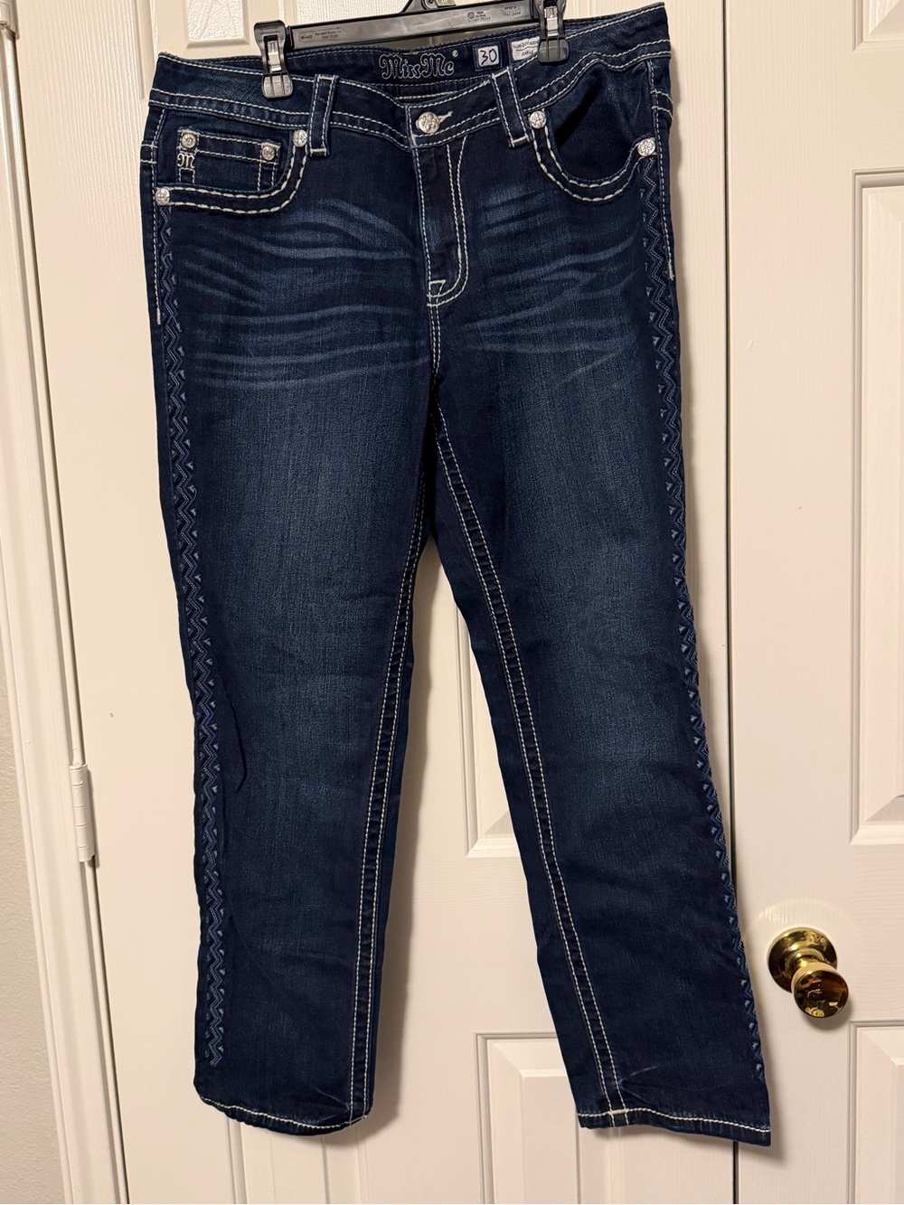 Miss Me Dark Indigo Jeans with White Contrast Stitching - Picture 2 of 4